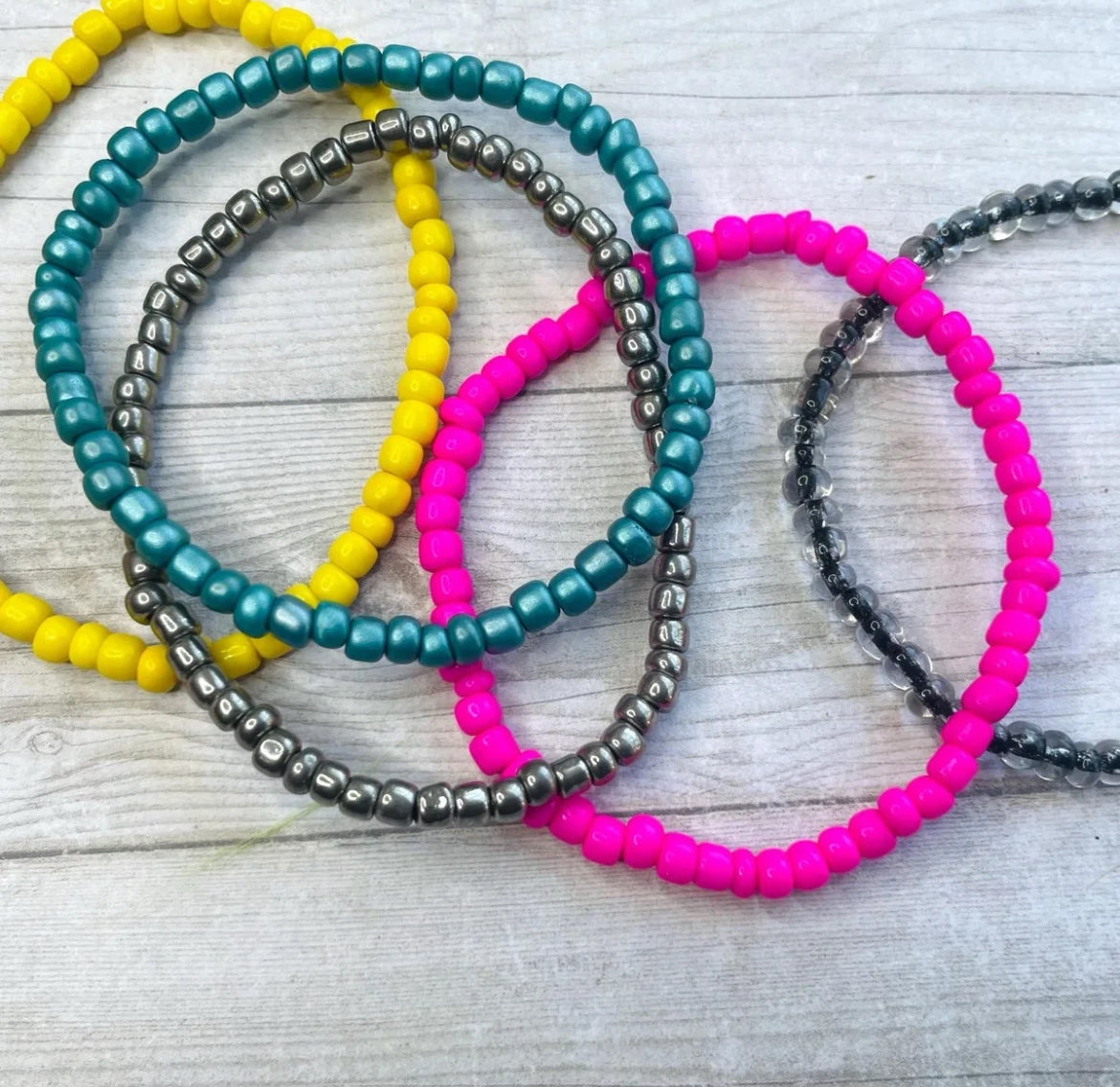 Bright retro Color stack bracelets pink and black bracelets