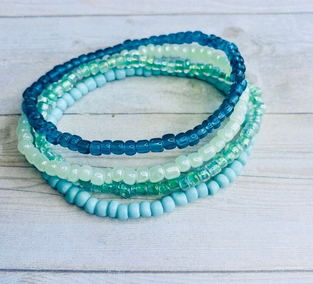 Turquoise sea green sea glass color bracelet stack