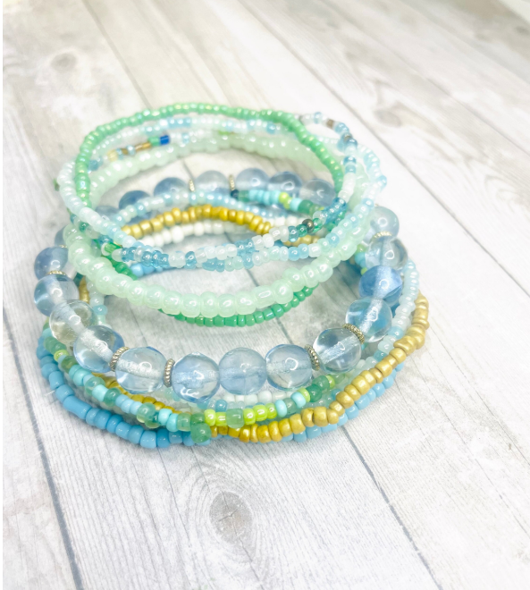 Beachy bracelets, turquoise beach bracelet set, summer bracelets