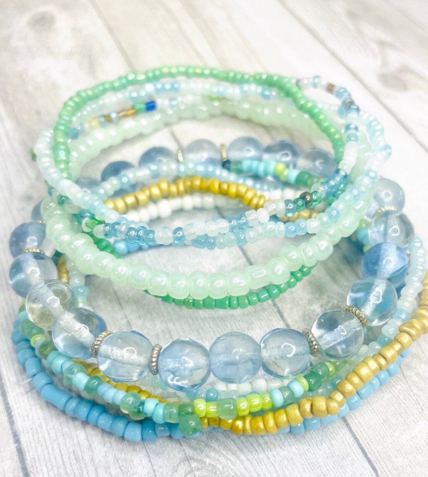 Beachy bracelets, turquoise beach bracelet set, summer bracelets