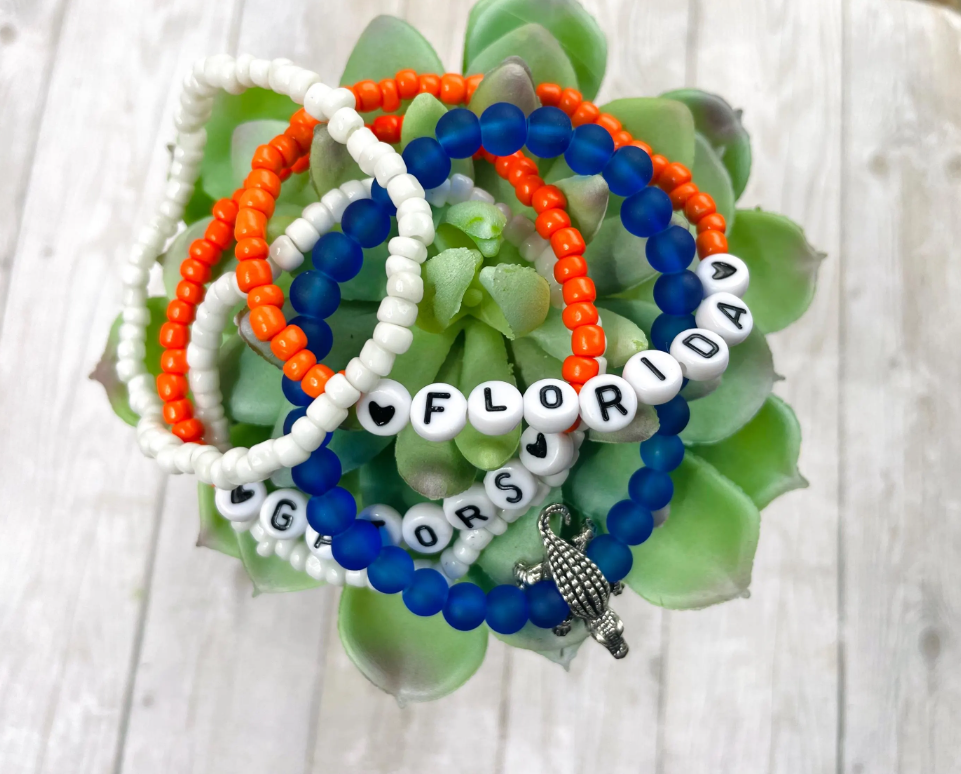 Florida Gators bracelet set, Gator fan gift