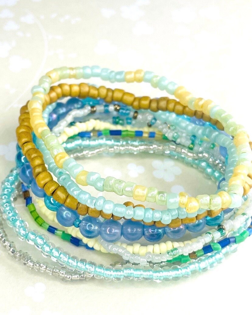 Beachy bracelets, turquoise beach bracelet set, summer bracelets