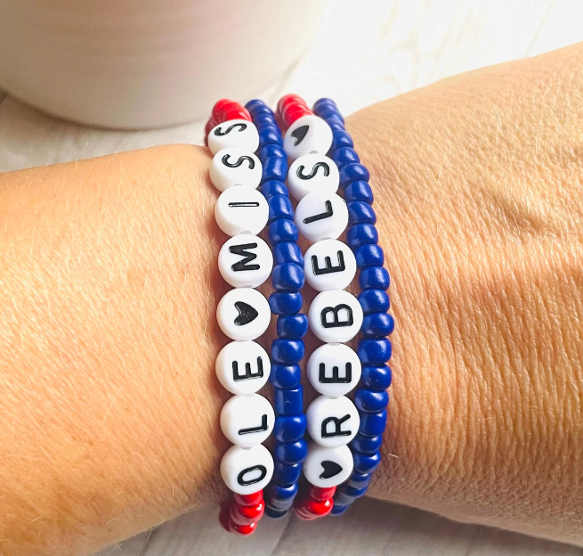 Ole Miss bracelet set, Rebels bracelets, Ole Miss gift