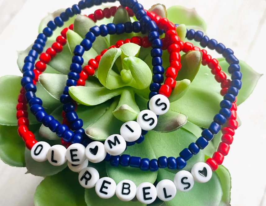 Ole Miss bracelet set, Rebels bracelets, Ole Miss gift
