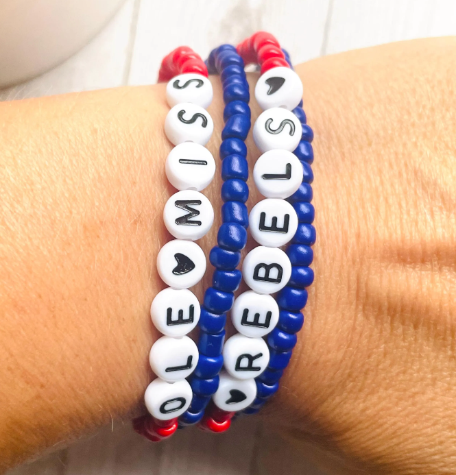 Ole Miss bracelet set, Rebels bracelets, Ole Miss gift