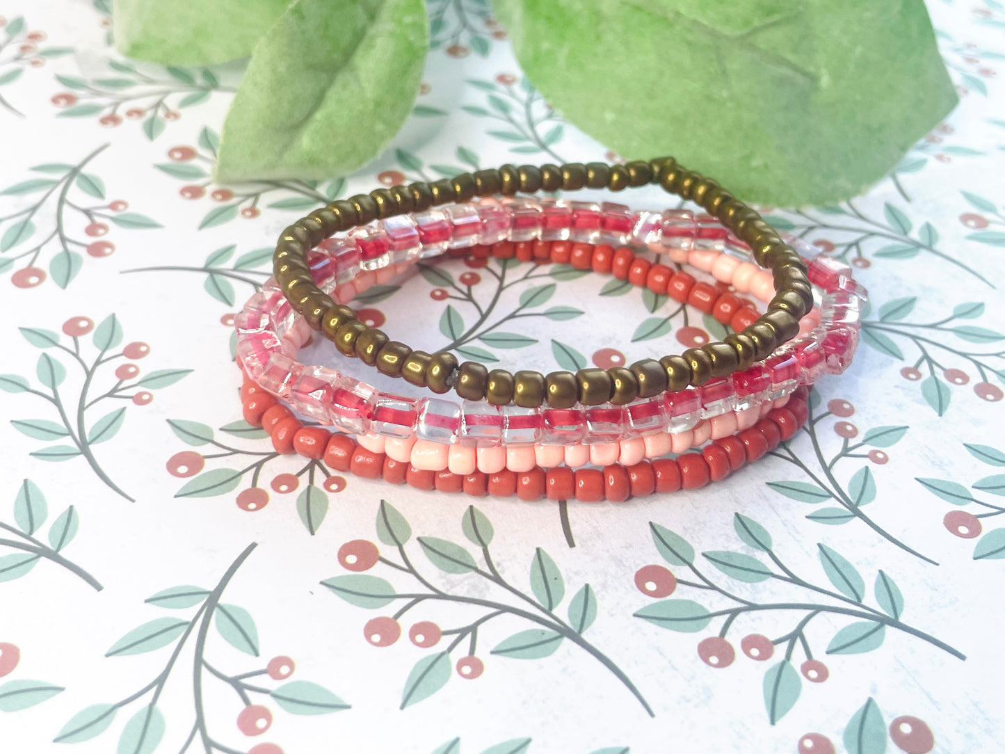 Pink and brown bronze shade Color stack bracelets