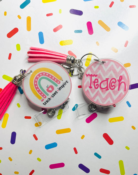 Teacher badge holder, retractable badge id holder, lanyard attachment