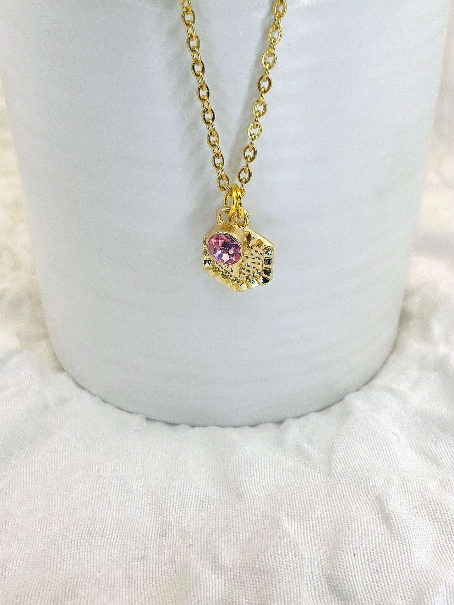 Initial necklace, gold chain with birthstone