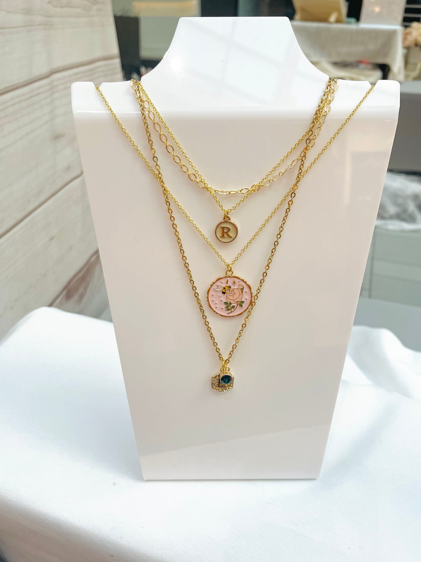 Initial necklace, gold chain with birthstone