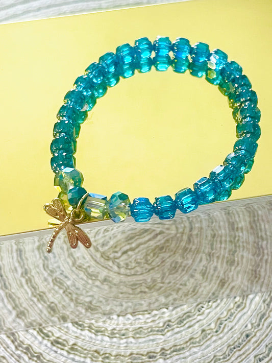 Gemstone beaded dragonfly bracelet