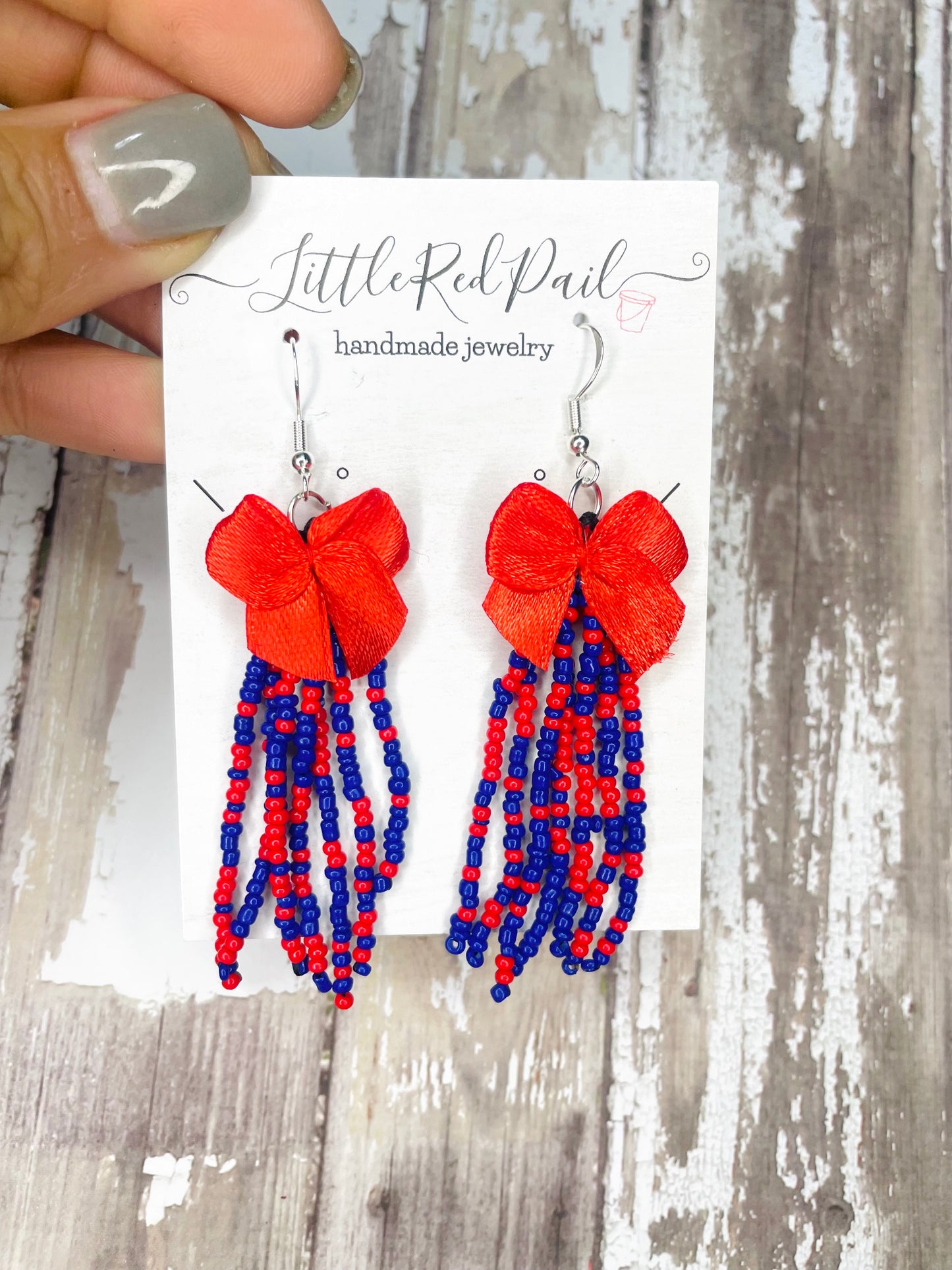 Beaded team earrings, Ole Miss earrings, custom team earrings
