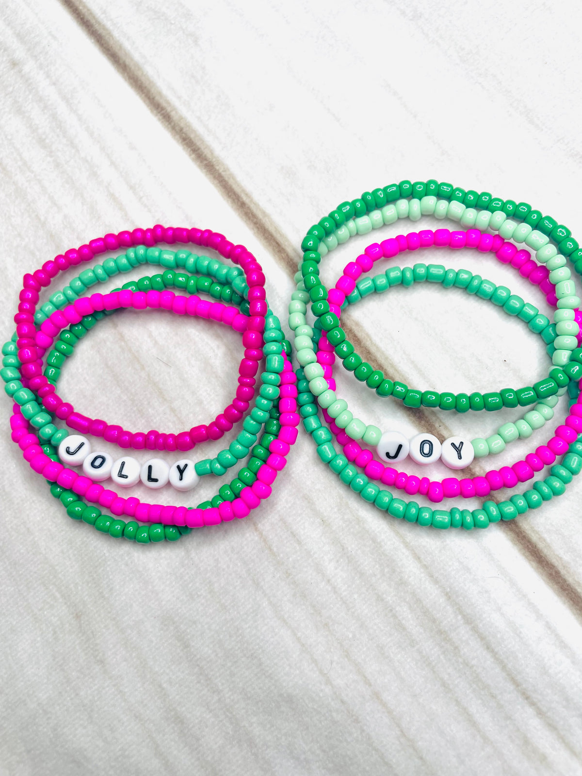 Pink Christmas bracelets holiday bracelet joy bracelets jolly bracelets merry bracelets green and red bracelets
