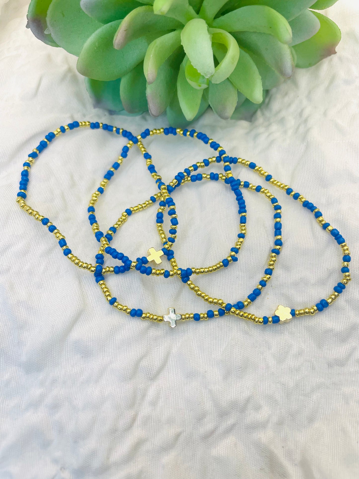 Cross bracelet, minimalist bracelet, cobalt and gold