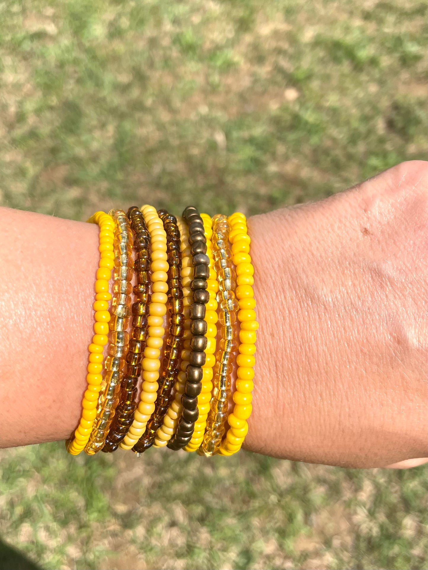 Mustard yellow and mocha shade bracelet stack 10pc
