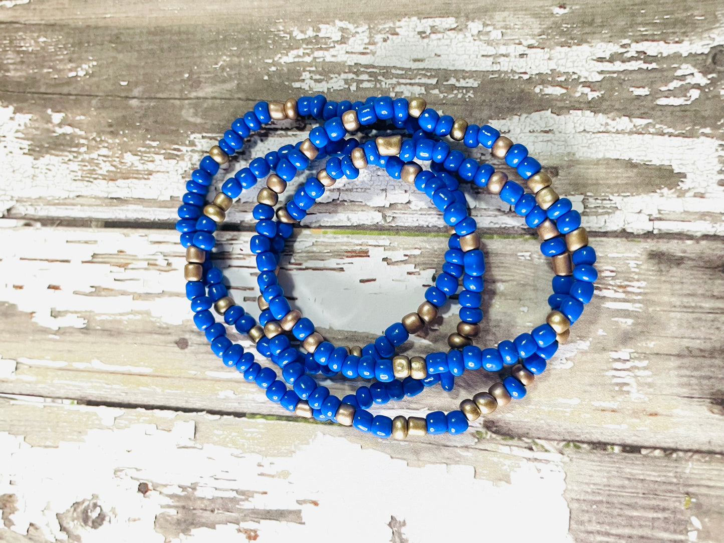 Periwinkle blue and gold bracelets