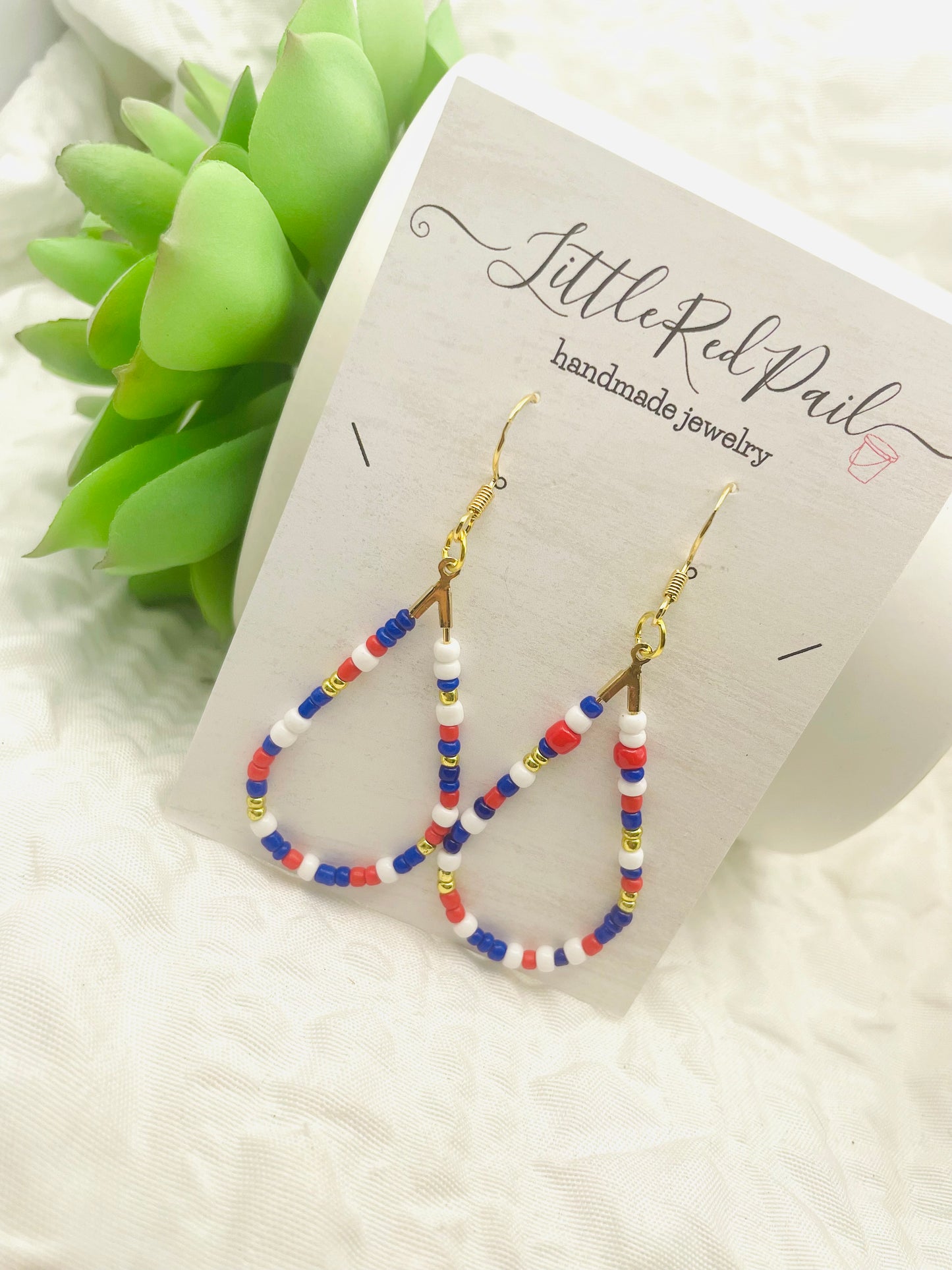 Patriotic earrings, red, white and blue jewelry