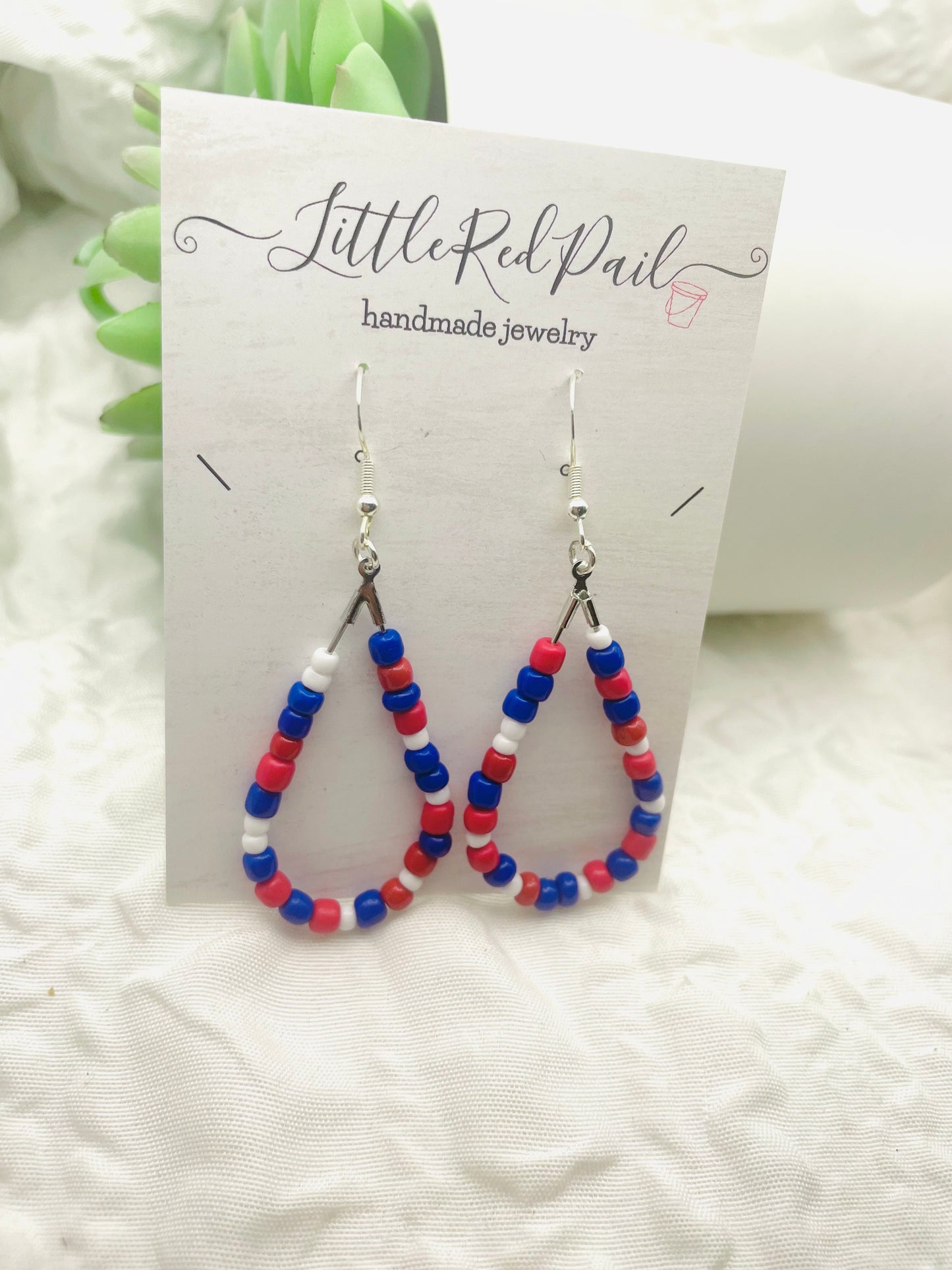 Patriotic earrings, red, white and blue jewelry