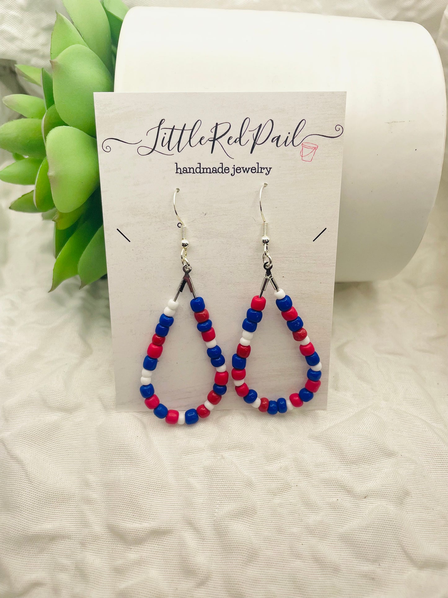 Patriotic earrings, red, white and blue jewelry