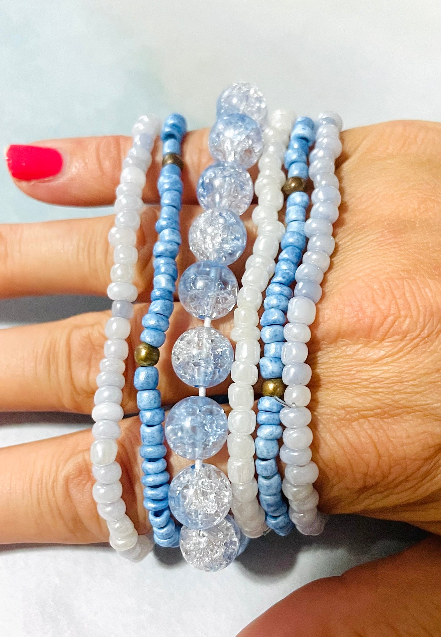 Beachy summer bracelets, blue periwinkle bracelet set, summer bracelets