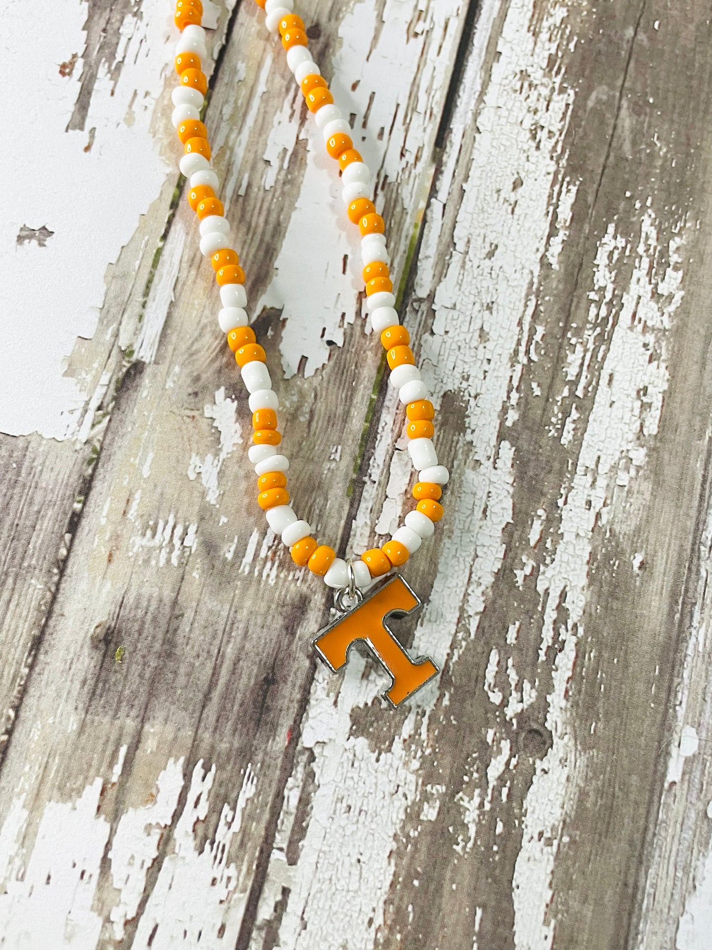 Beaded gameday necklace, orange and white necklace