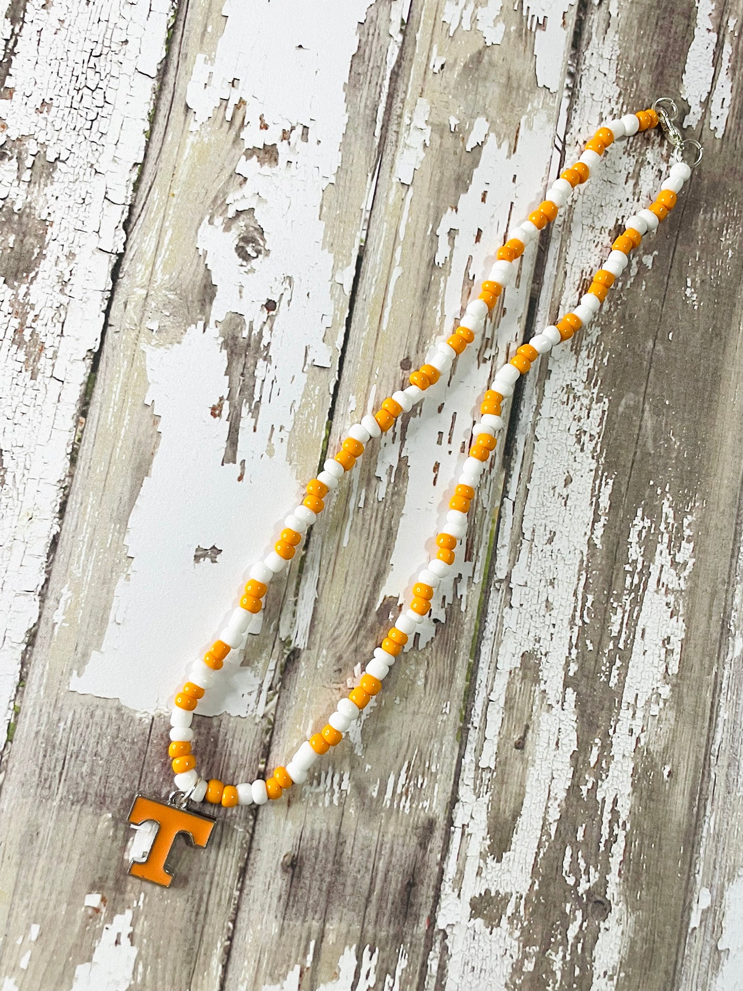 Beaded gameday necklace, orange and white necklace