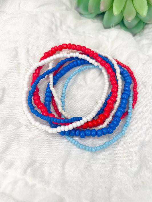 Red, White, and Blue Patriotic Beacelet Set