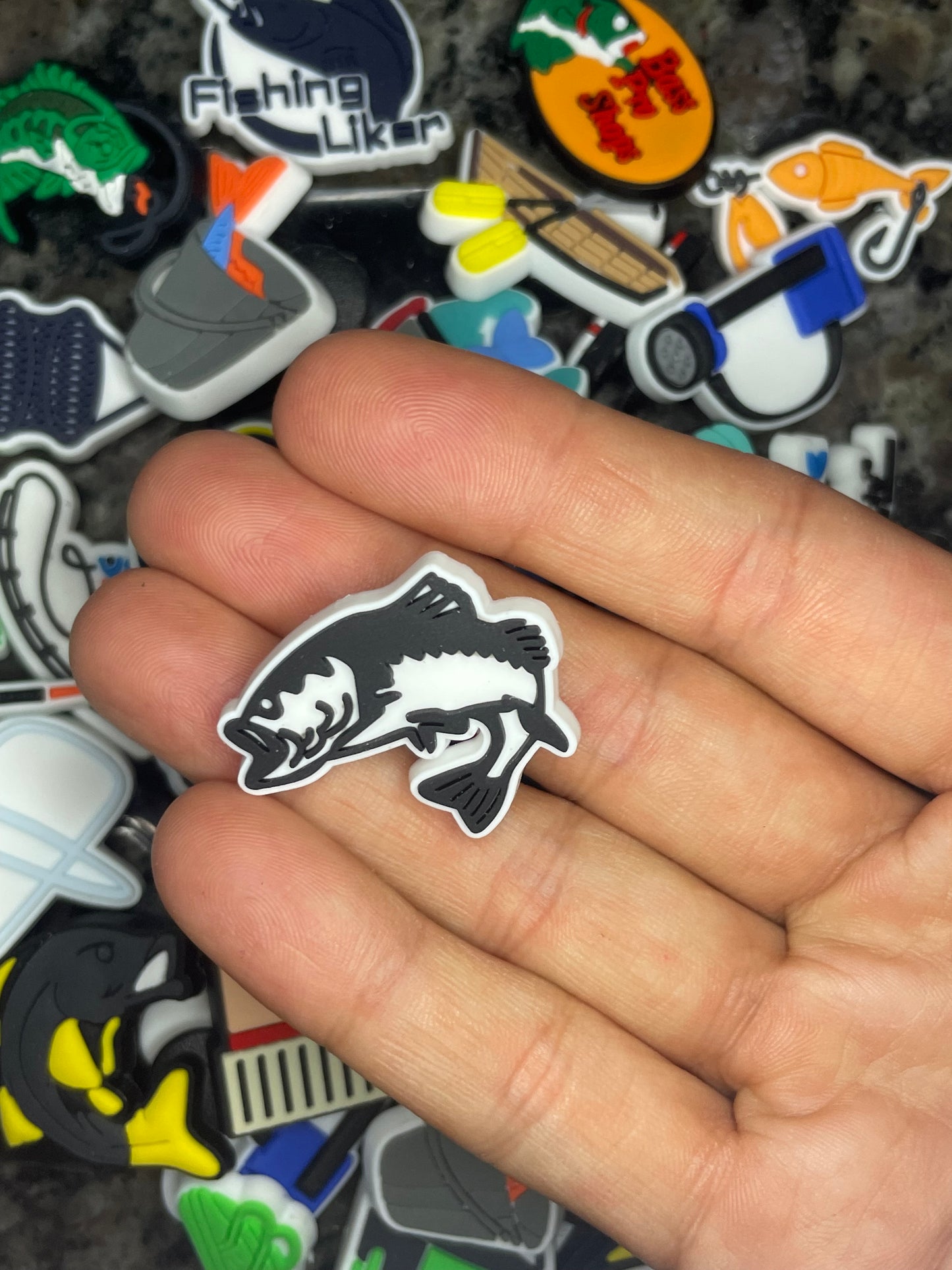Fun shoe charms, character shoe charms, fishing charms