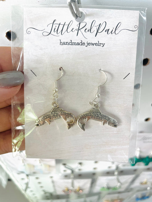 Bass fishing earrings, sterling silver bass earrings