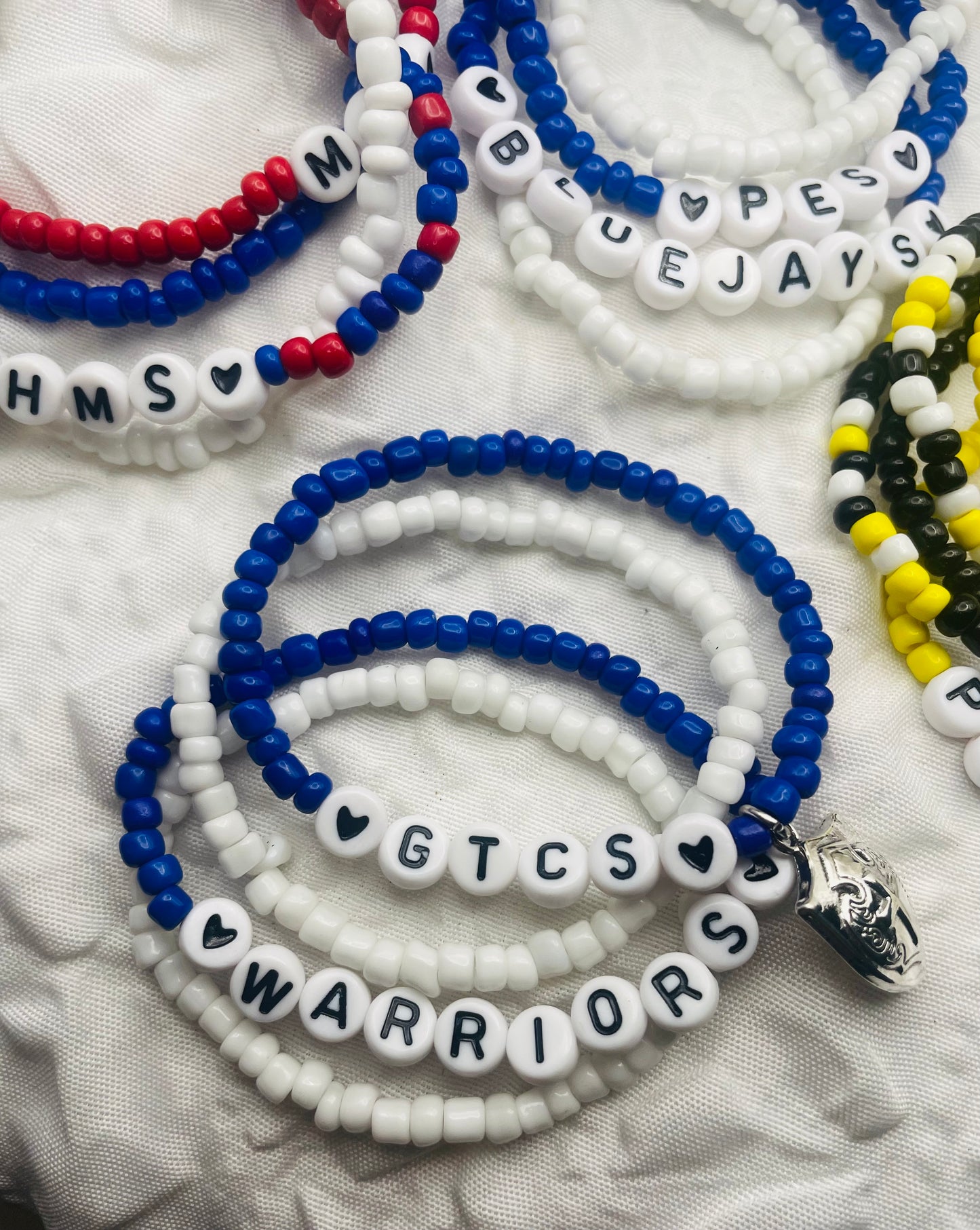 Warriors bracelet set, custom team bracelet set, custom mascot bracelet set