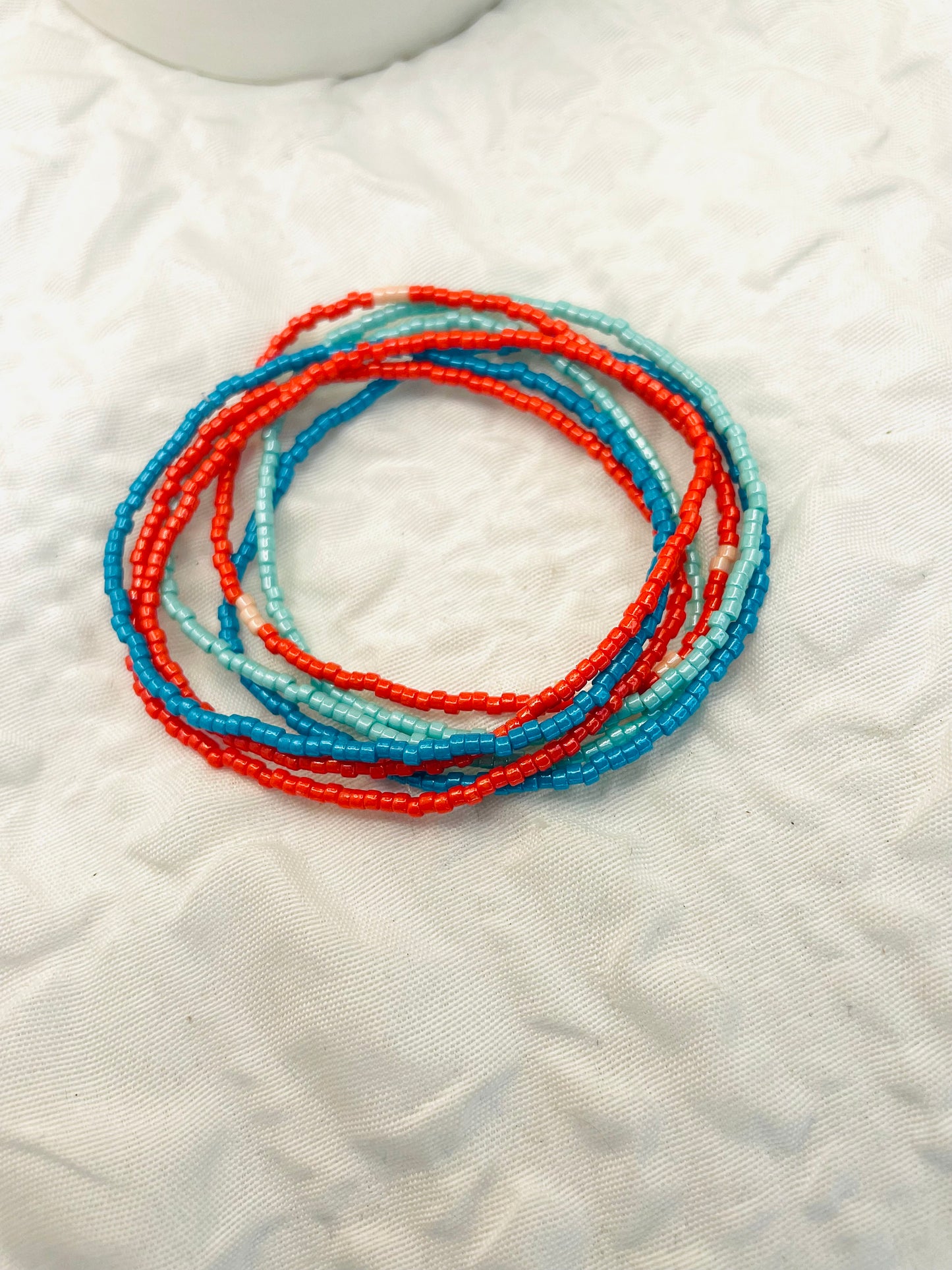 Blue and coral dainty thin Summer bracelets