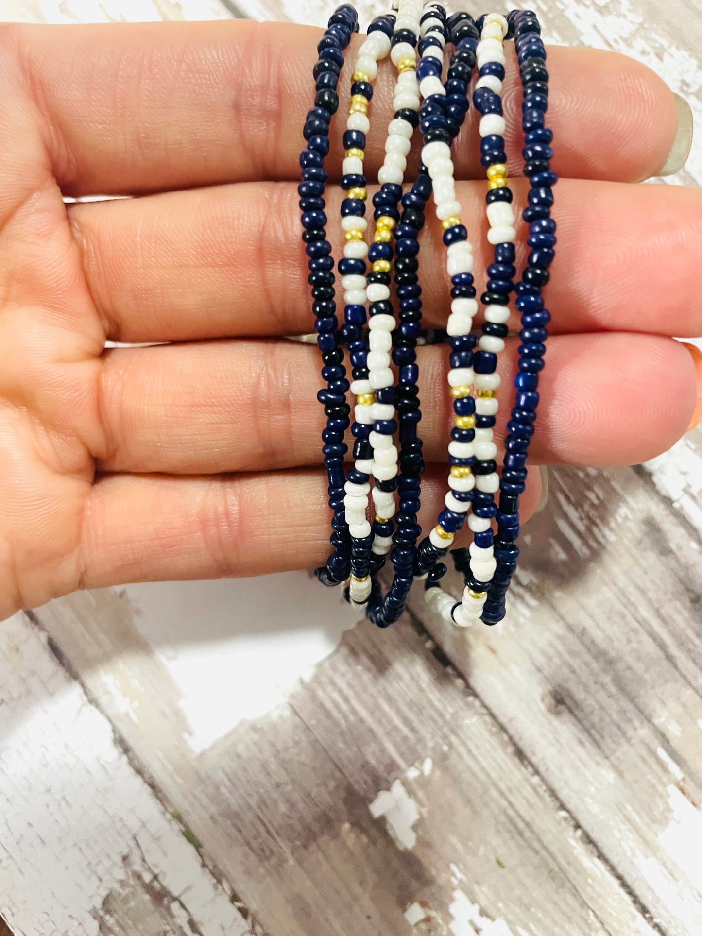 Navy, white, gold nautical bracelet set