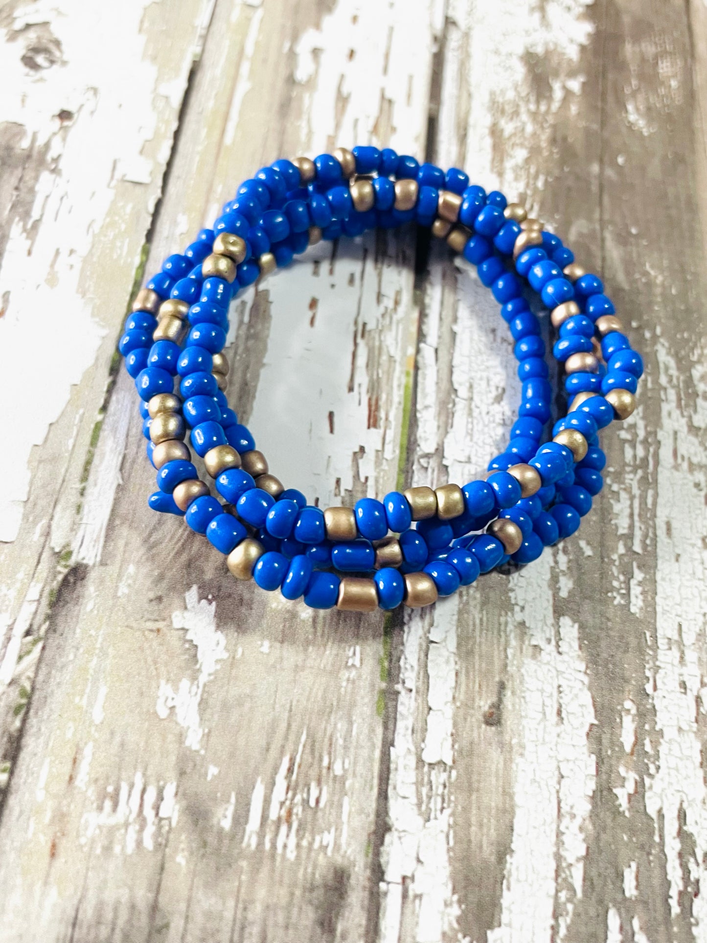 Periwinkle blue and gold bracelets