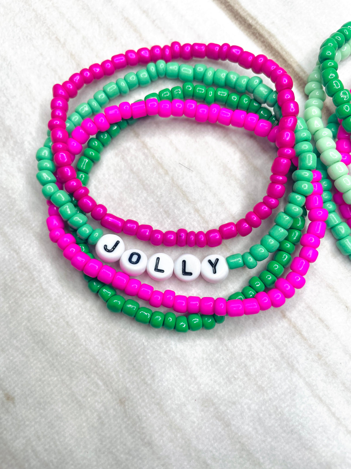 Pink Christmas bracelets holiday bracelet joy bracelets jolly bracelets merry bracelets green and red bracelets