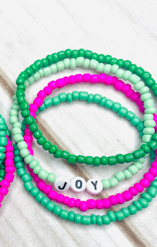 Pink Christmas bracelets holiday bracelet joy bracelets jolly bracelets merry bracelets green and red bracelets
