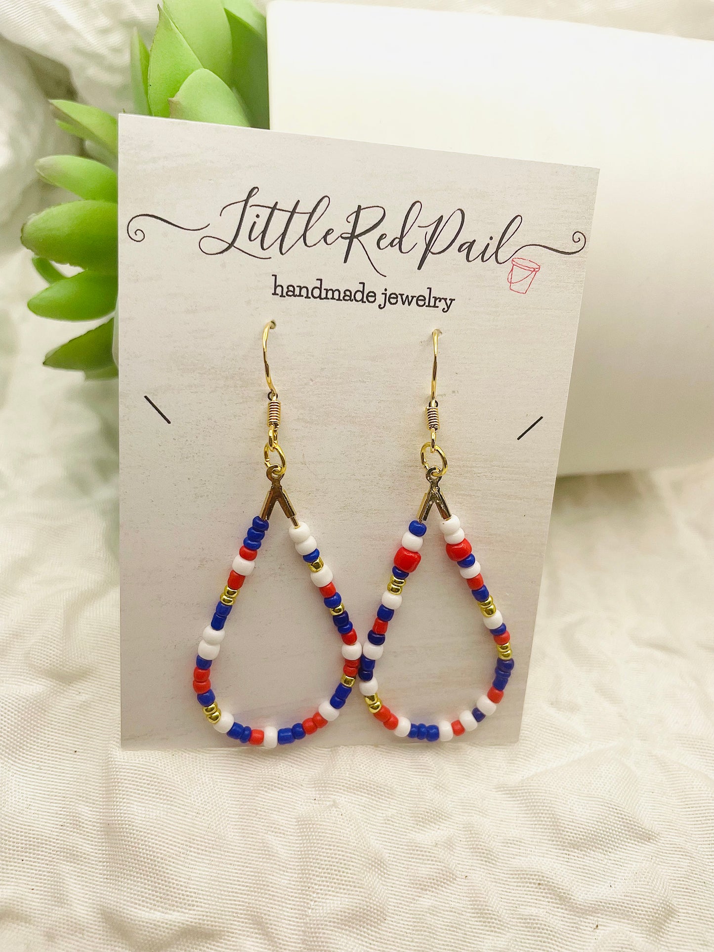 Patriotic earrings, red, white and blue jewelry