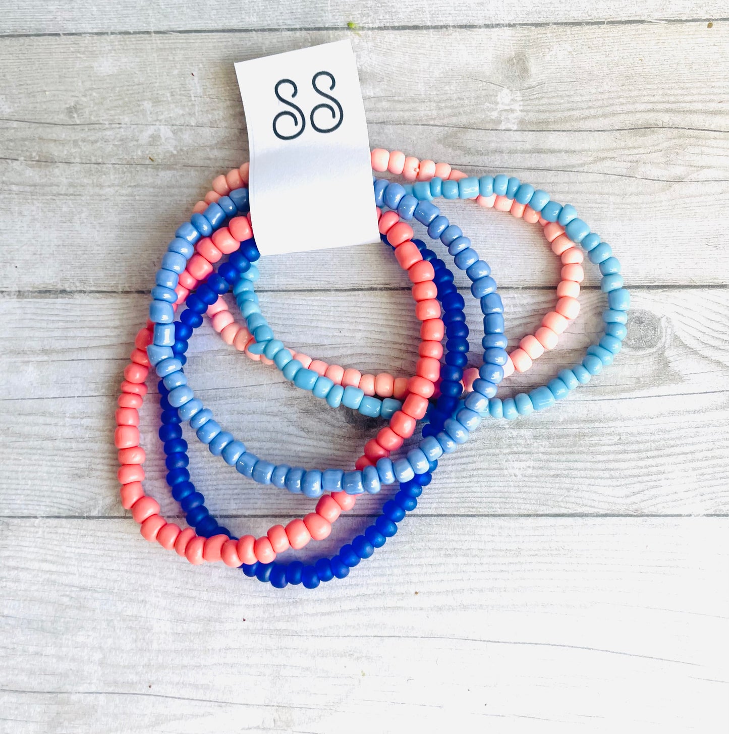 Pink and blue periwinkle shades color stack bracelets