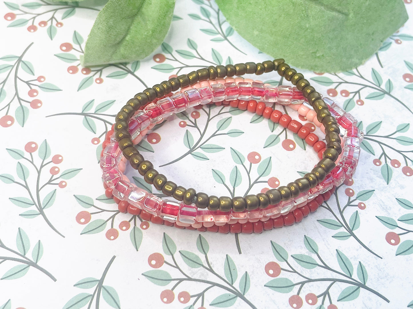 Pink and brown bronze shade Color stack bracelets