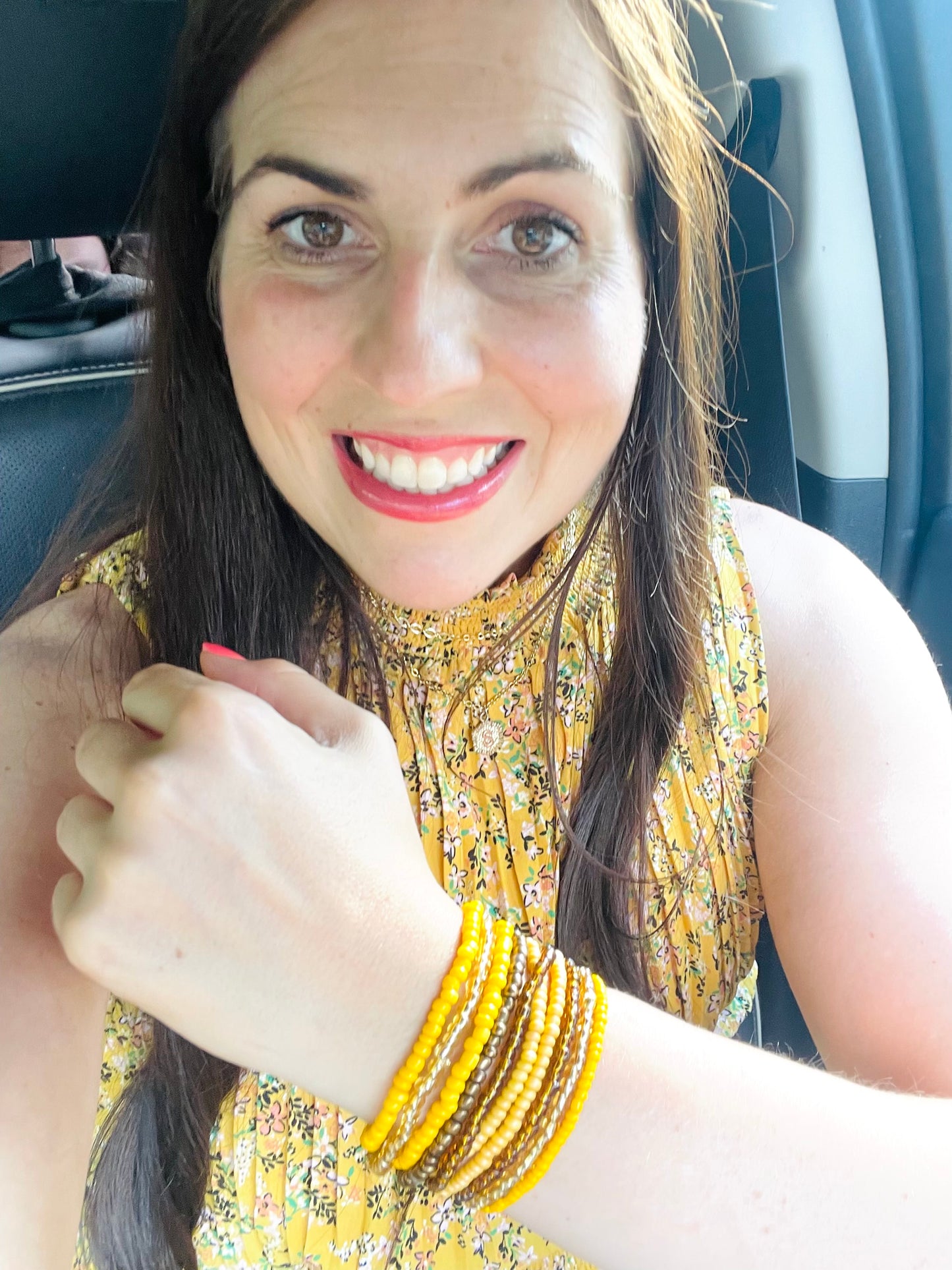 Mustard yellow and mocha shade bracelet stack 10pc