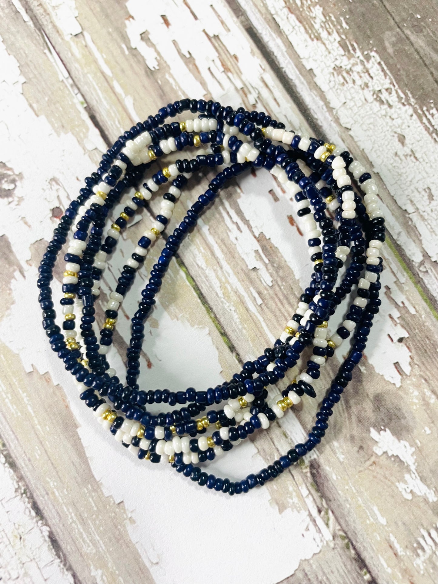 Navy, white, gold nautical bracelet set