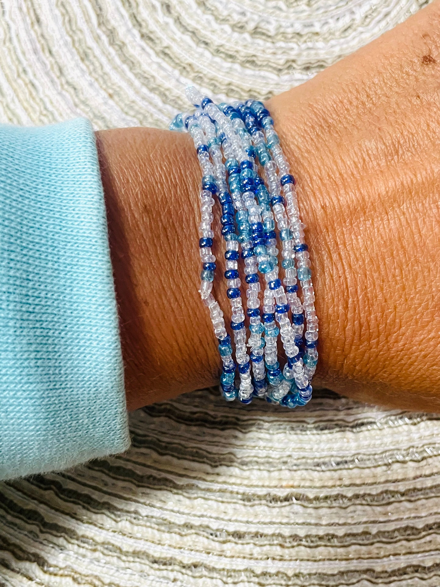Thin bracelet stack, blue shade bracelets, summer ocean vibe bracelets