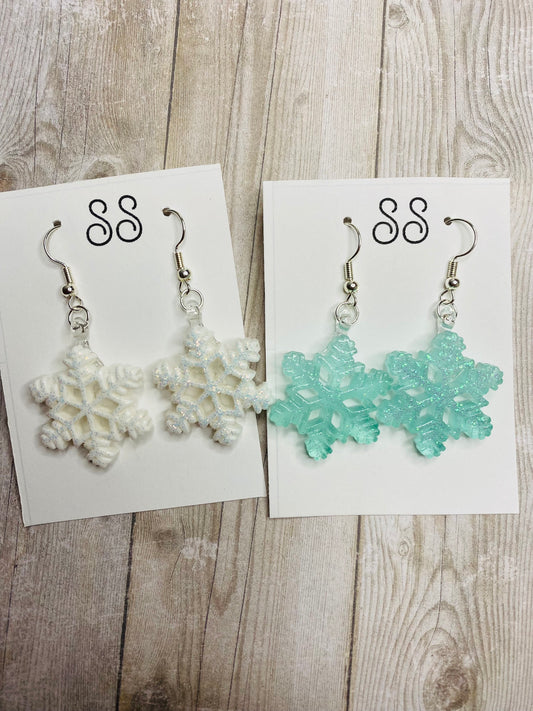 Snowflake earrings Christmas holiday earrings winter  novelty earrings