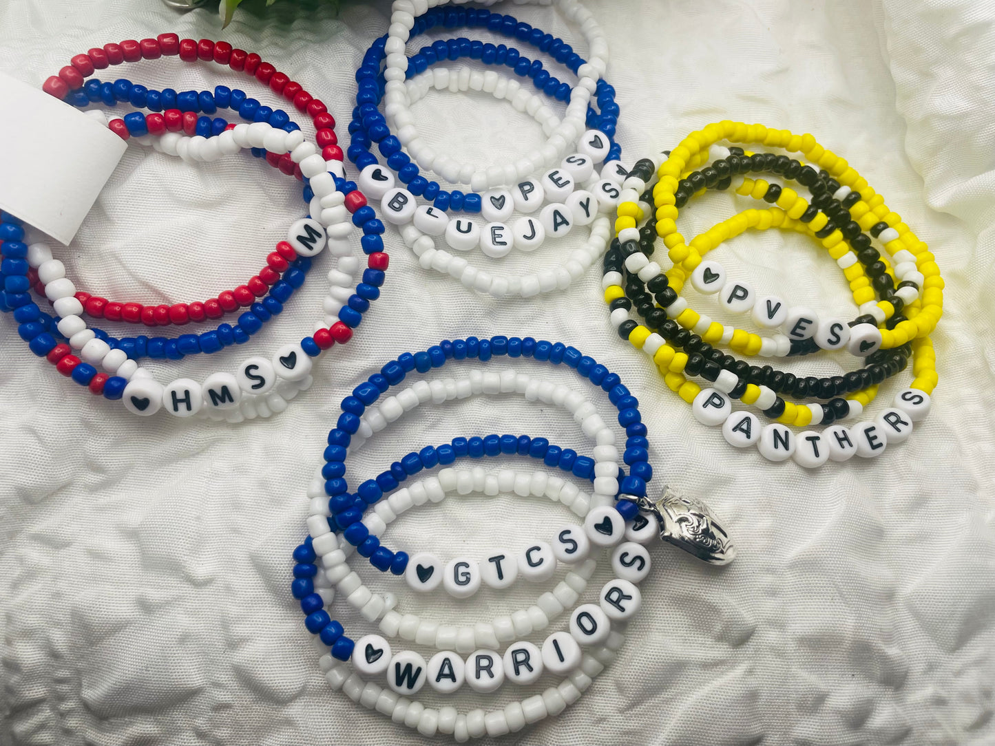 Warriors bracelet set, custom team bracelet set, custom mascot bracelet set