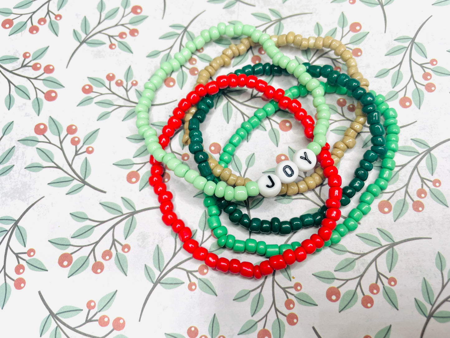 Christmas bracelet holiday bracelet joy bracelets jolly bracelets merry bracelets green and red bracelets