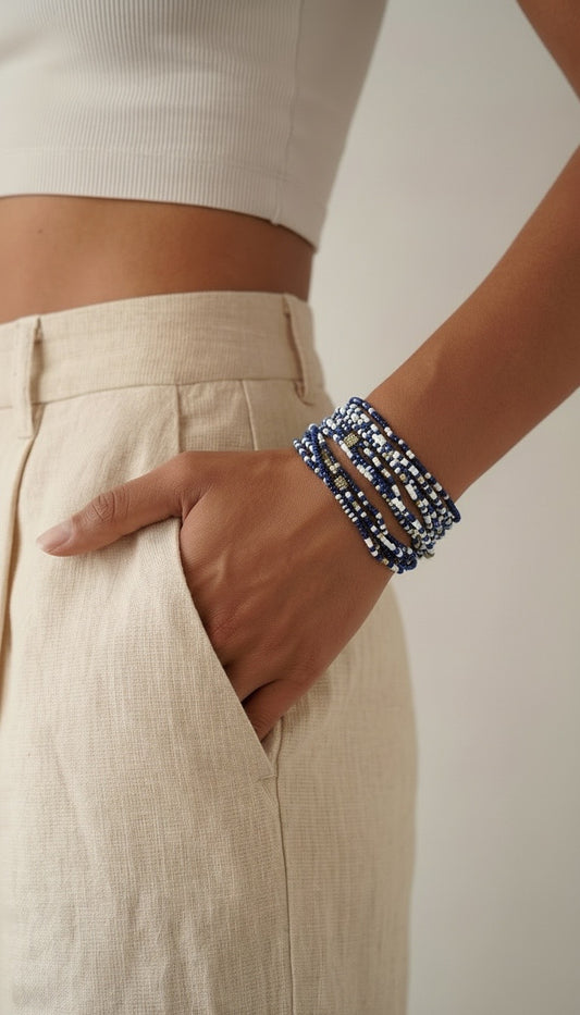 Navy, white, gold nautical bracelet set