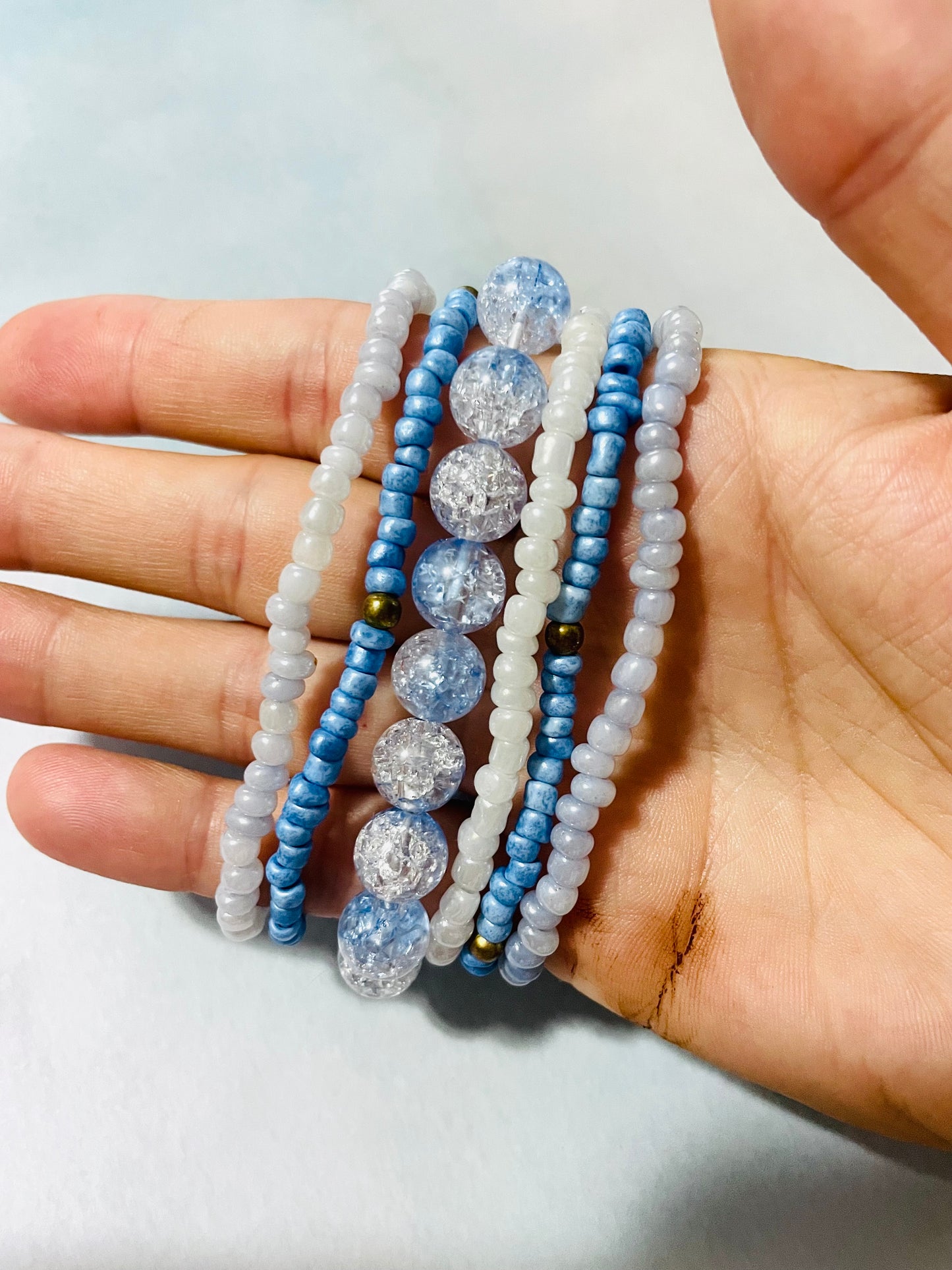 Beachy summer bracelets, blue periwinkle bracelet set, summer bracelets