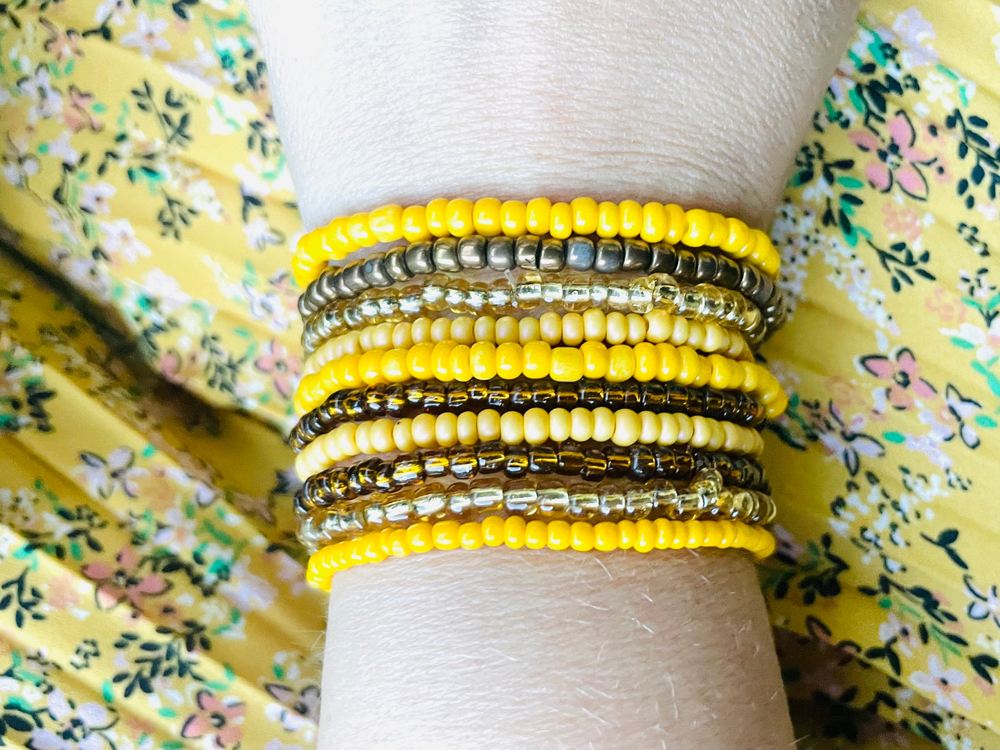 Mustard yellow and mocha shade bracelet stack 10pc