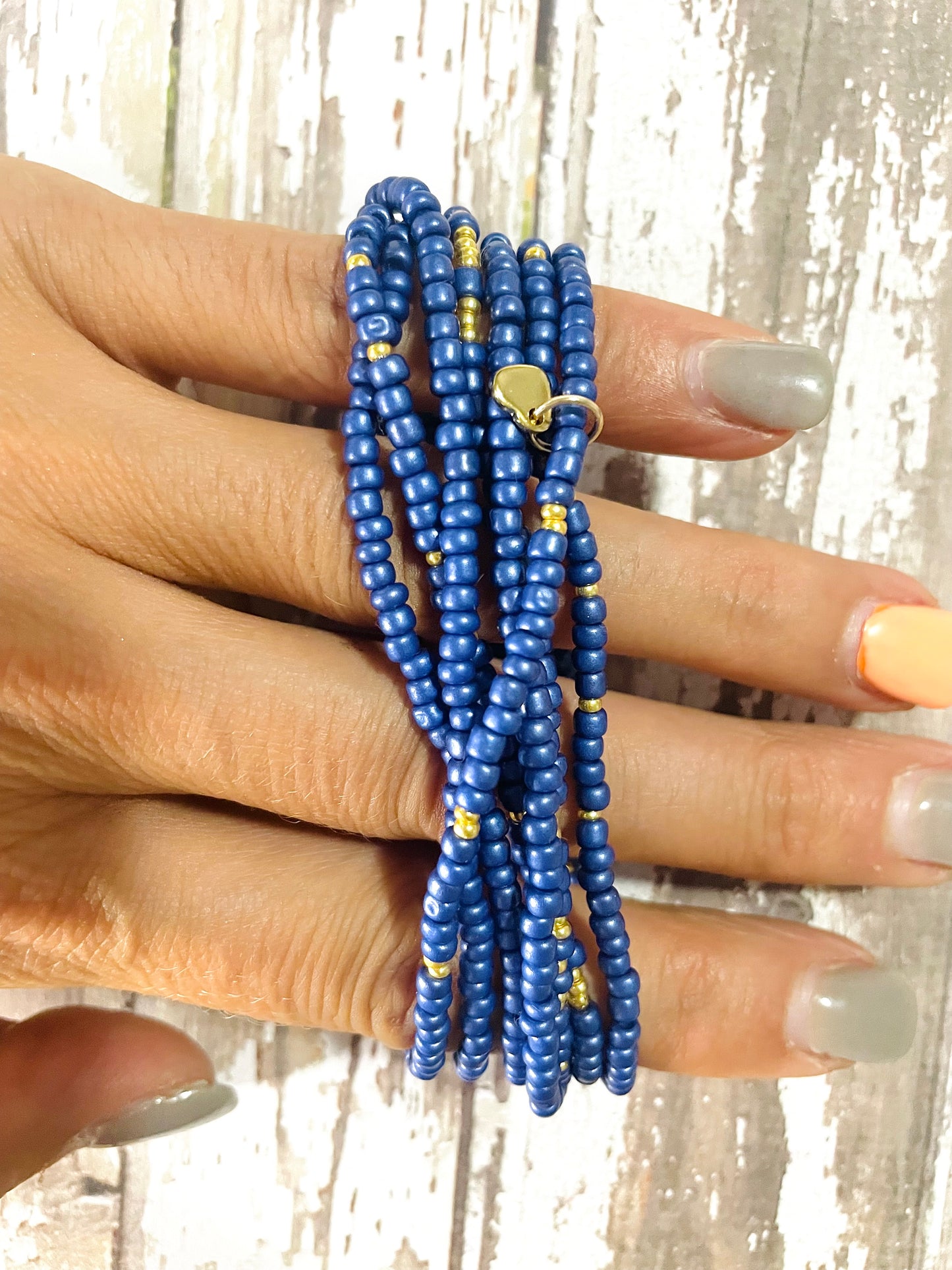 Indigo blue Beaded bracelet stack
