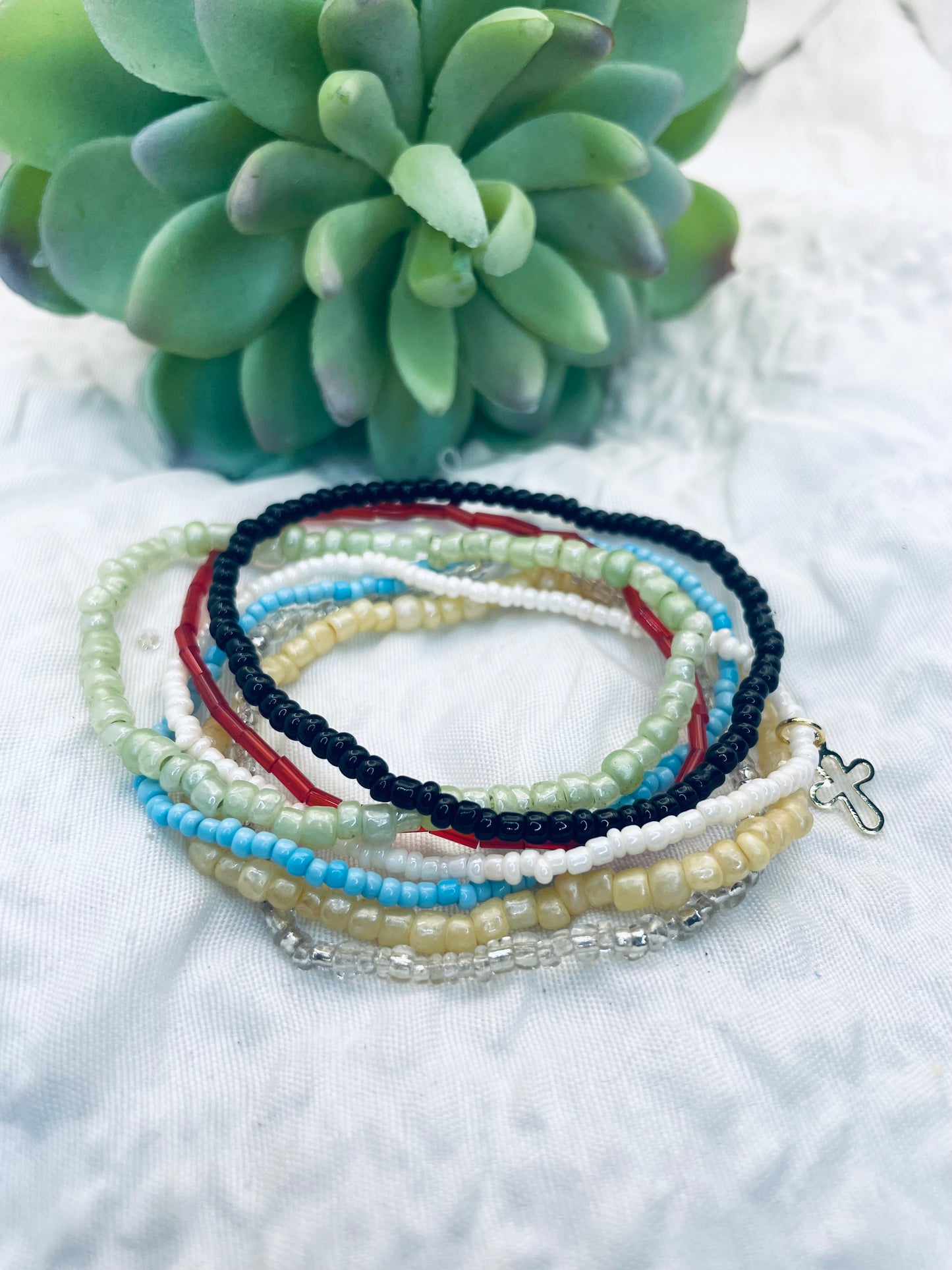 Salvation bracelet, beaded stacked bracelets