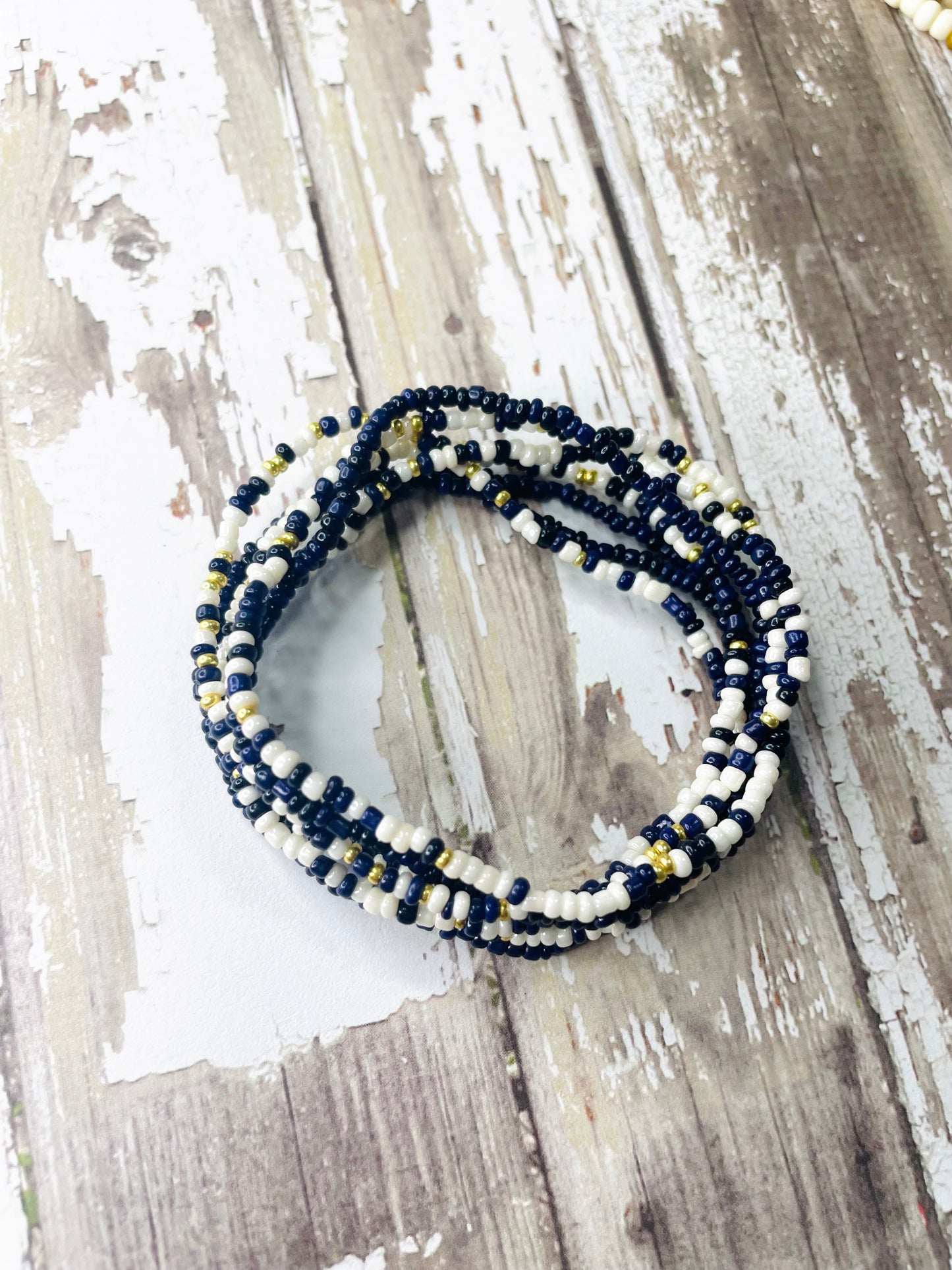Navy, white, gold nautical bracelet set