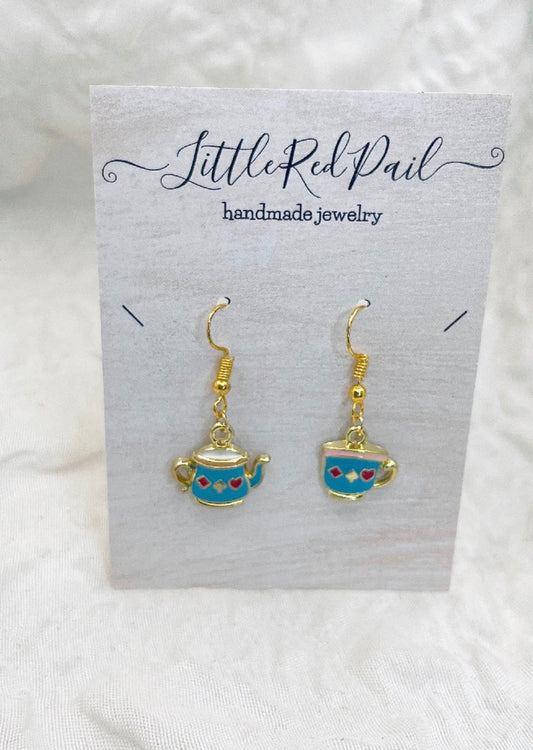 Tea pot and tea cup earrings spill the tea necklace or earrings